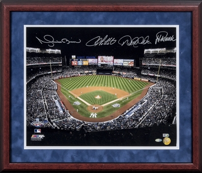 2009 New York Yankees Core 4 Signed World Series 16 x20 Photo In 22 x 26.5 Framed Display (Steiner)